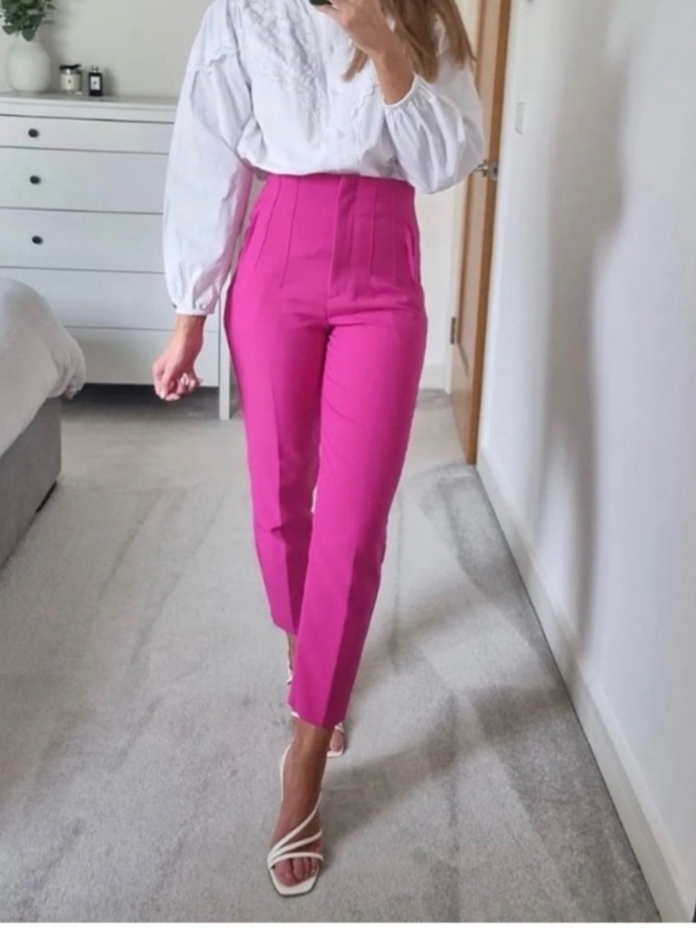 Zara high waisted pants pink Large NWT